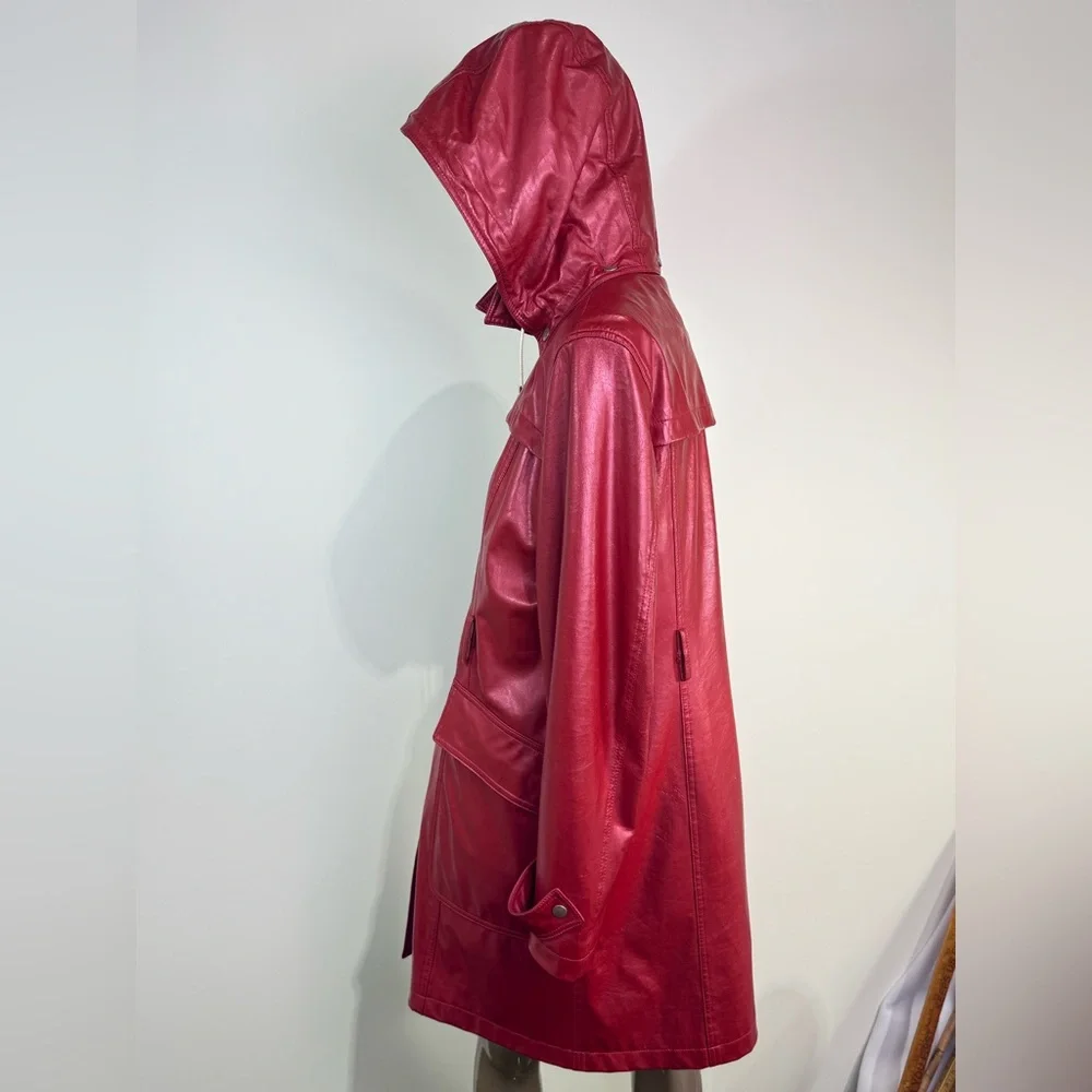 Burberry Red Hooded Trench Coat - Picture 6 of 16